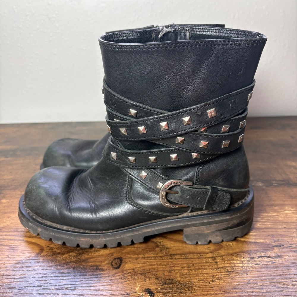 Harley-Davidson Womens Black Leather Studded Biker Boots 6 54526